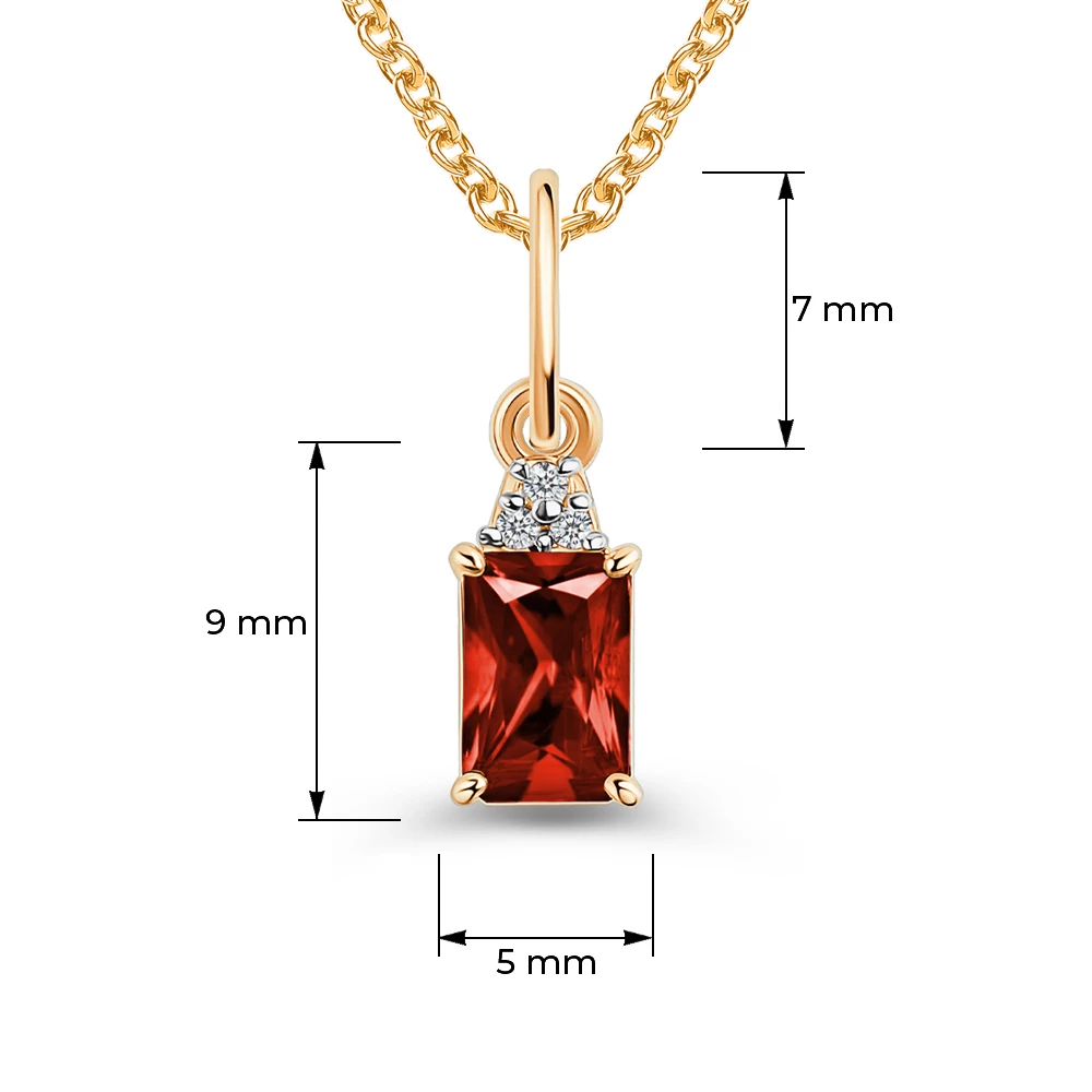 Подвес с гранатами и фианитами из красного золота 375 пробы