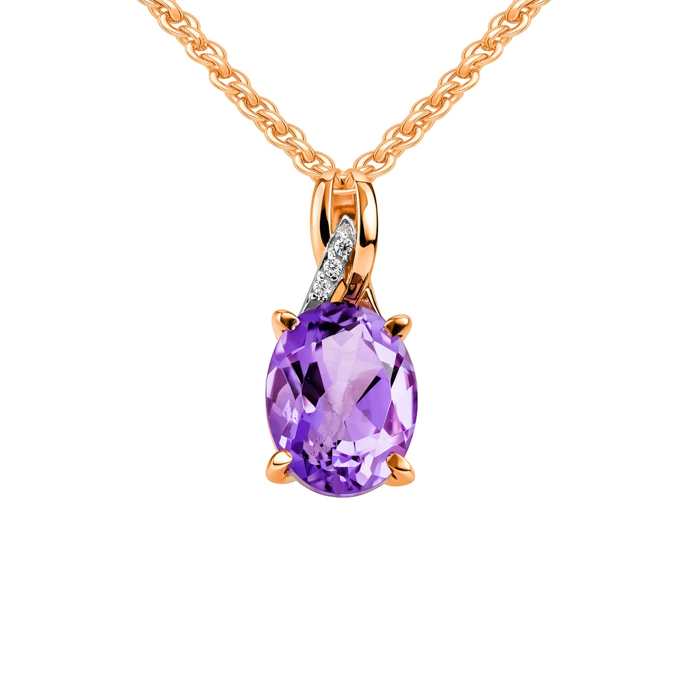 Подвес с аметистами и фианитами из красного золота 375 пробы
