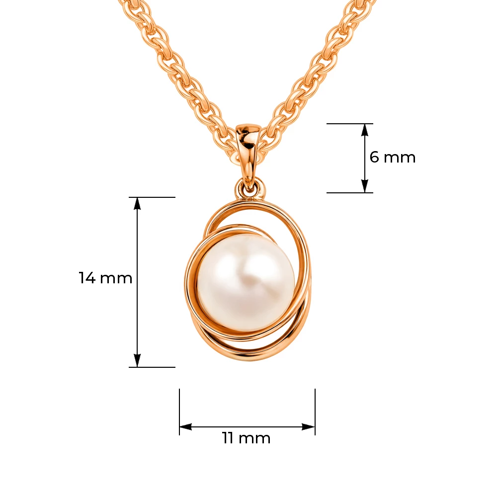 Подвес с культивированным жемчугом из красного золота 585 пробы