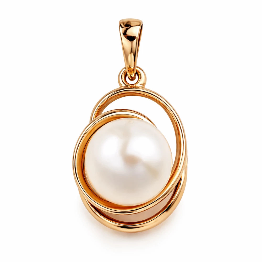 Подвес с культивированным жемчугом из красного золота 585 пробы