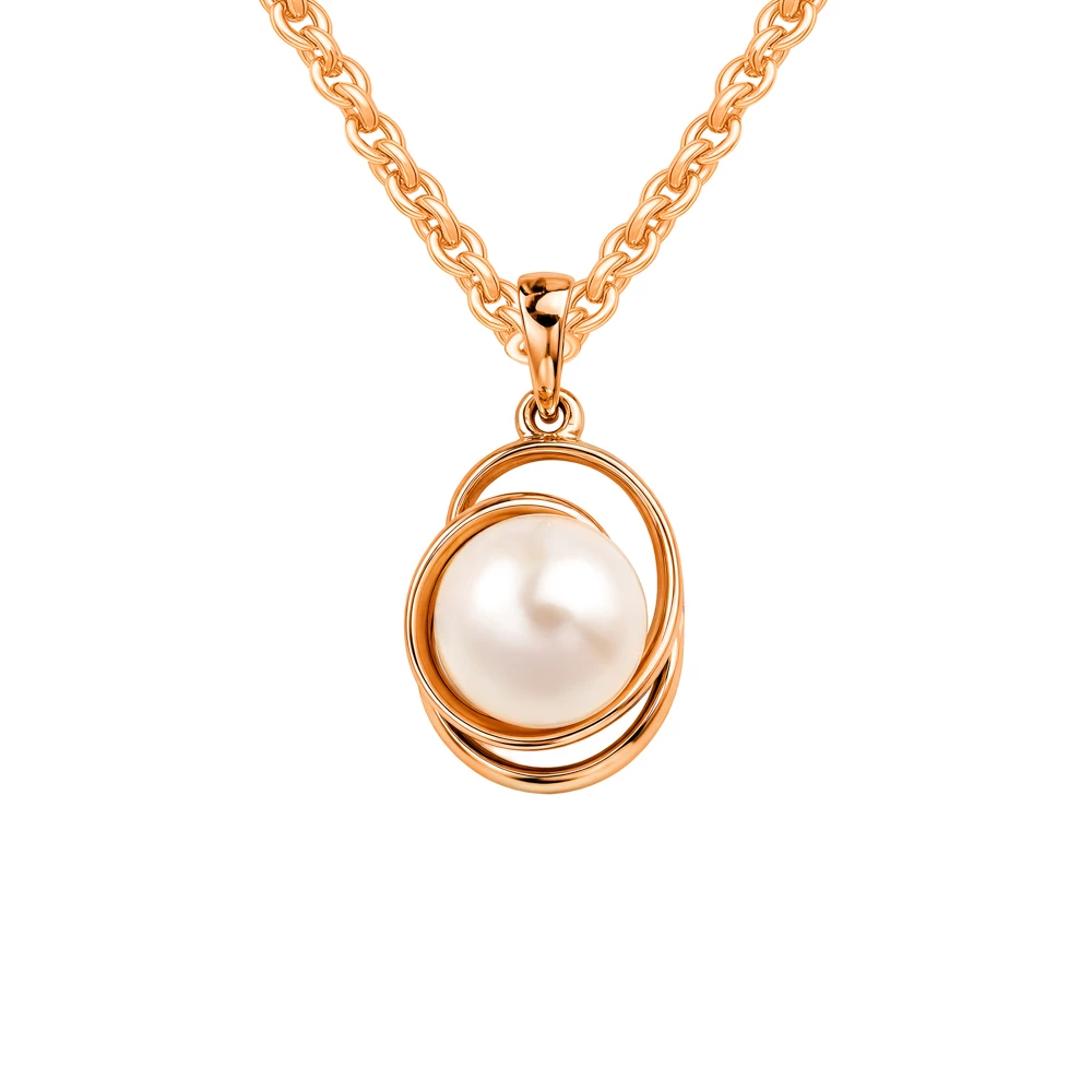 Подвес с культивированным жемчугом из красного золота 585 пробы