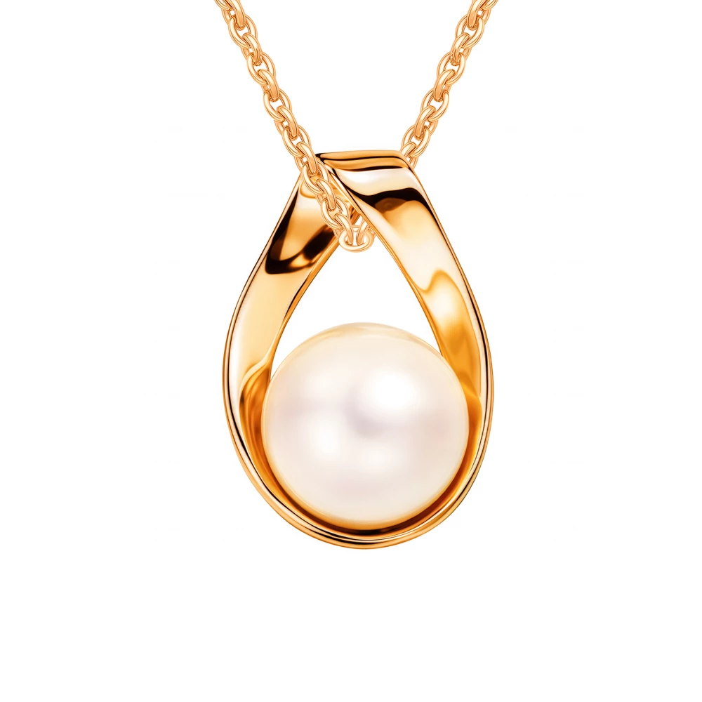 Подвес с культивированным жемчугом из красного золота 585 пробы