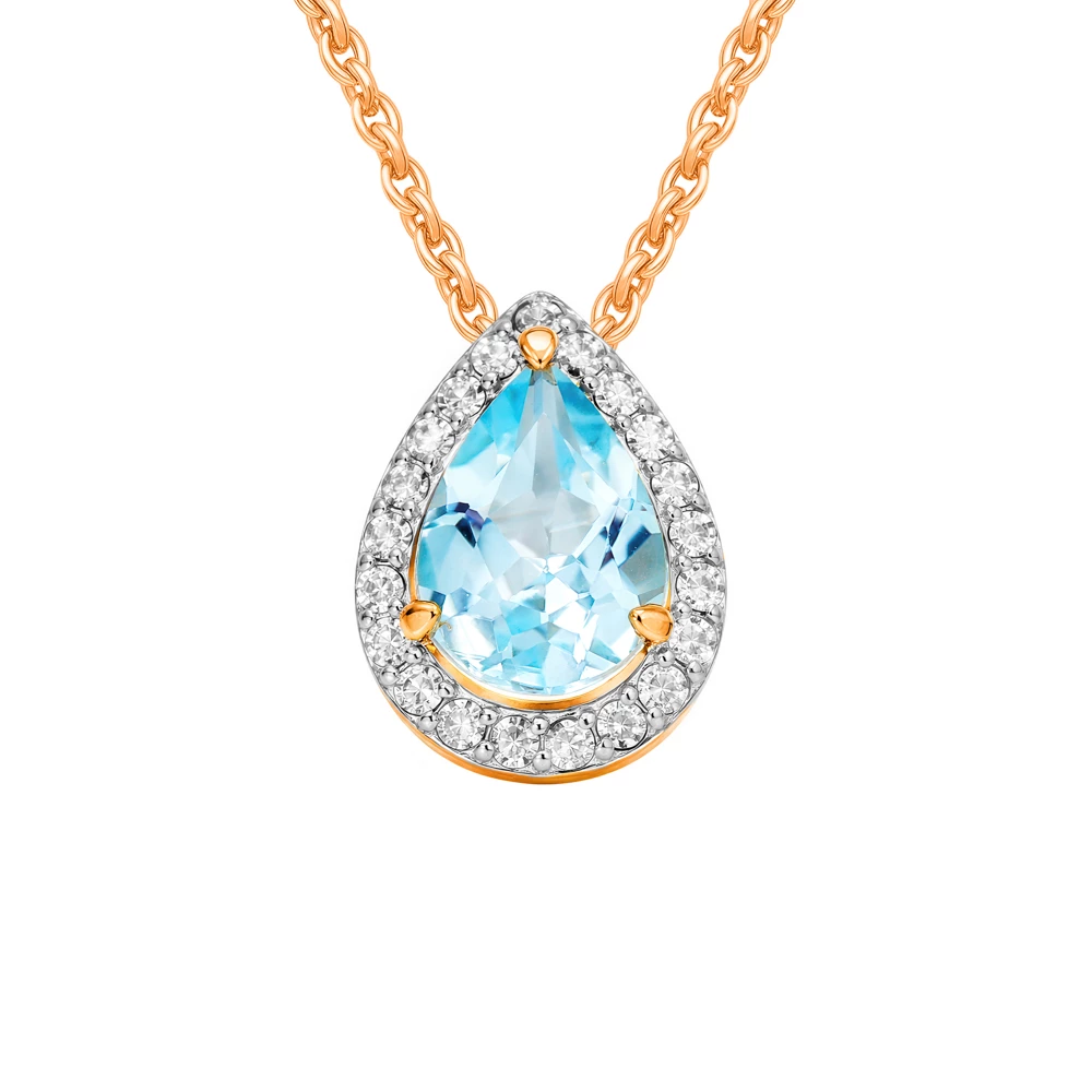 Подвес с топазами и бриллиантами из красного золота 585 пробы