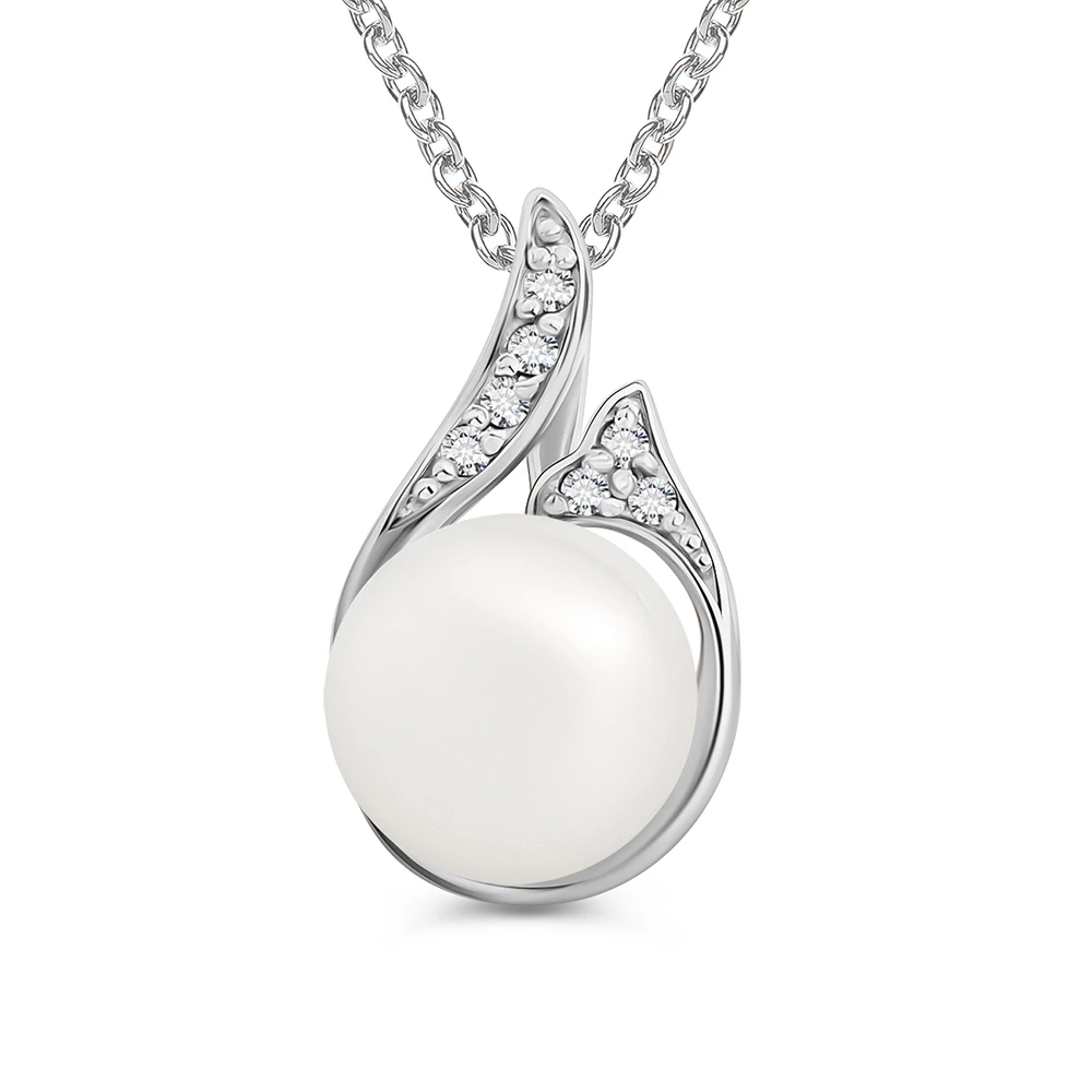 Подвес с культивированным жемчугом и бриллиантами из белого золота 585 пробы
