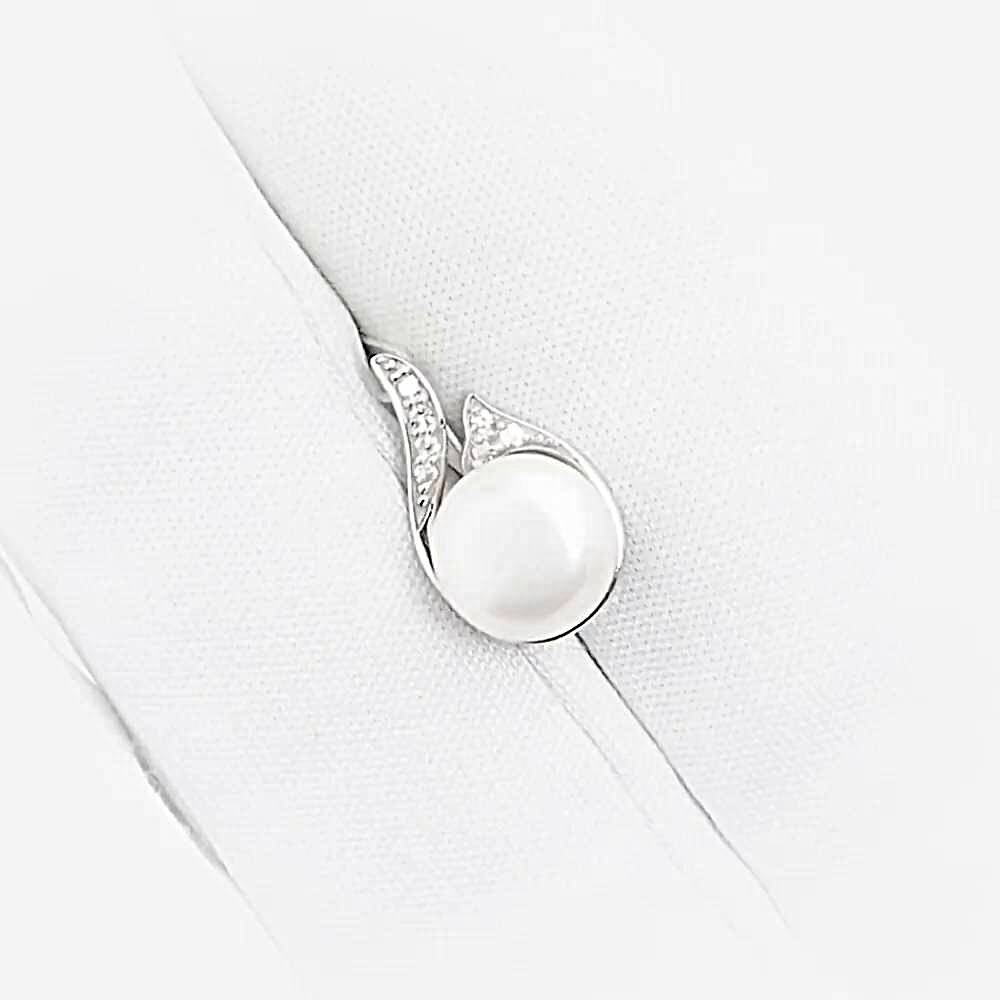 Подвес с культивированным жемчугом и бриллиантами из белого золота 585 пробы 1