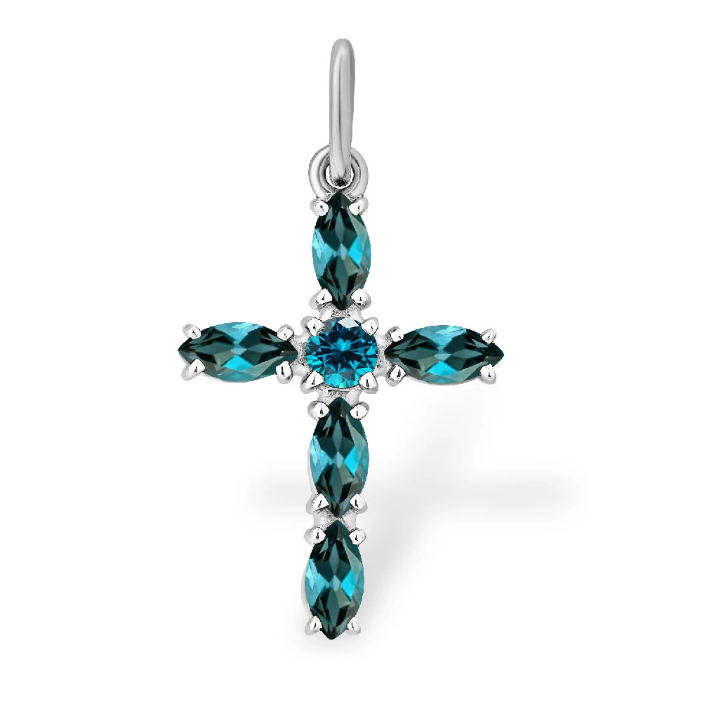 Крестик с топазами лондон из белого золота 585 пробы