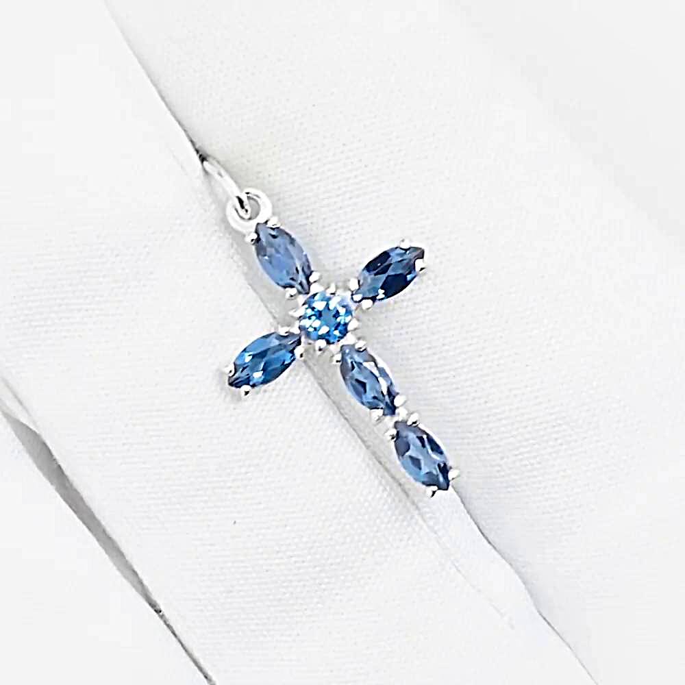 Крестик с топазами лондон из белого золота 585 пробы 1