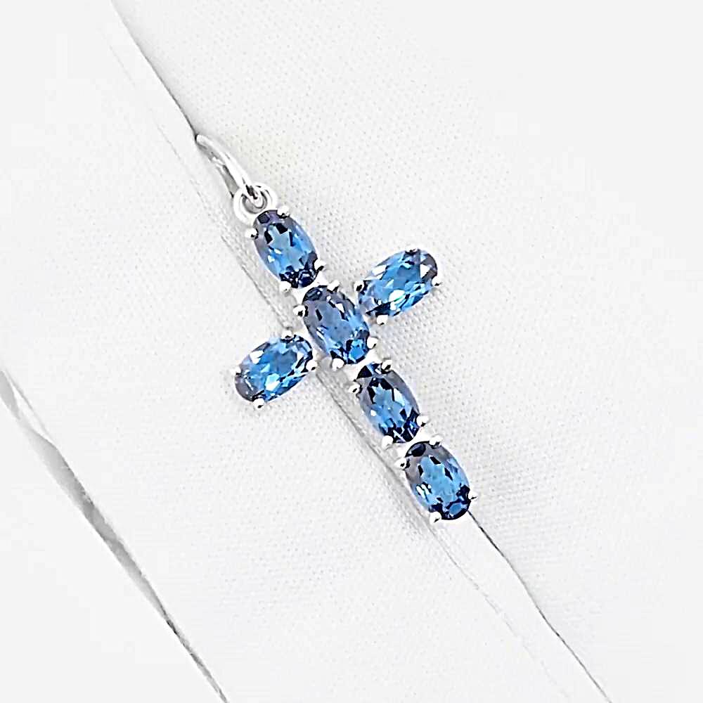 Крестик с топазами лондон из белого золота 585 пробы