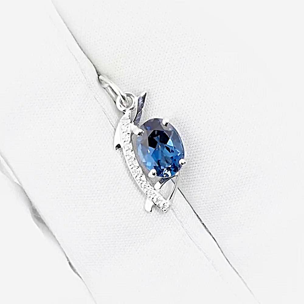 Подвес с топазом лондон и фианитами из белого золота 585 пробы