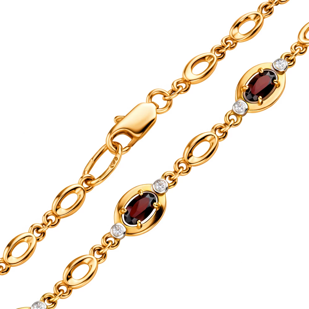 Браслет с гранатами и фианитами из красного золота 585 пробы