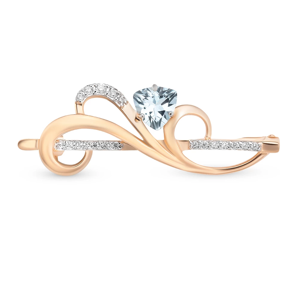 Брошь с топазами и фианитами из красного золота 585 пробы