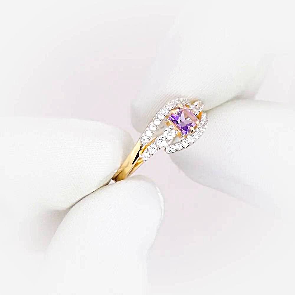 Кольцо с аметистами и фианитами из красного золота 585 пробы 1