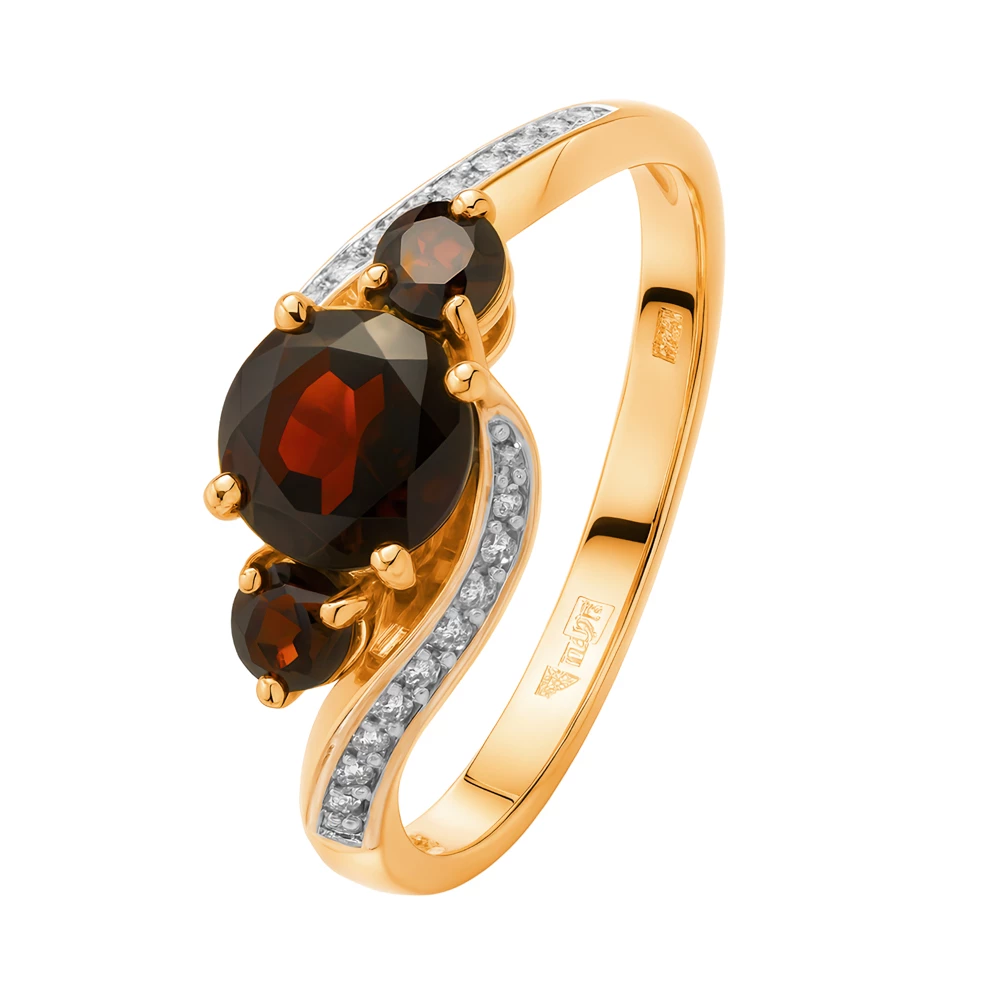 Кольцо с гранатами и фианитами из красного золота 585 пробы