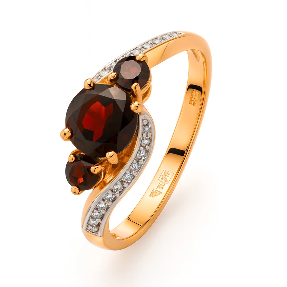 Кольцо с гранатами и фианитами из красного золота 585 пробы Кольцо с гранатами и фианитами из красного золота 585 пробы