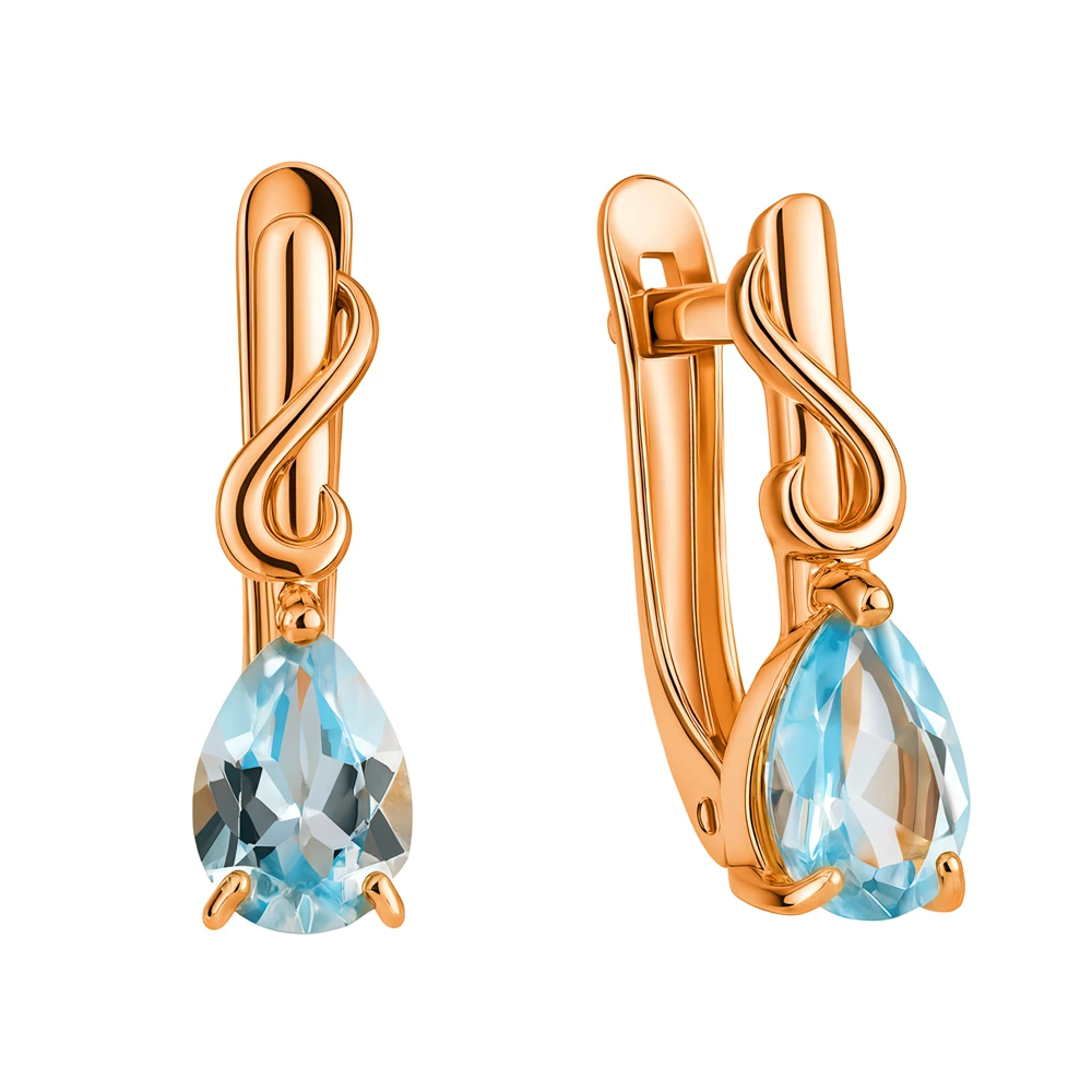 Серьги с топазами из красного золота 585 пробы