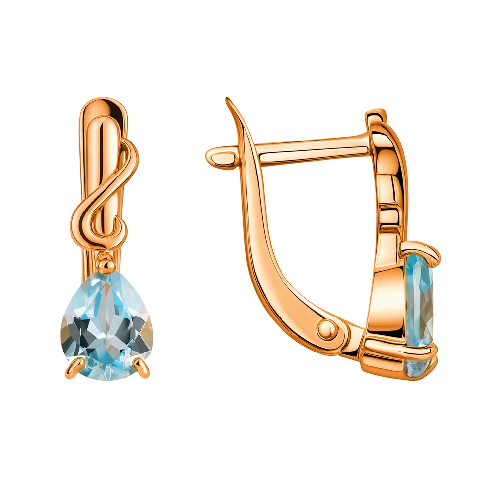 Серьги с топазами из красного золота 585 пробы