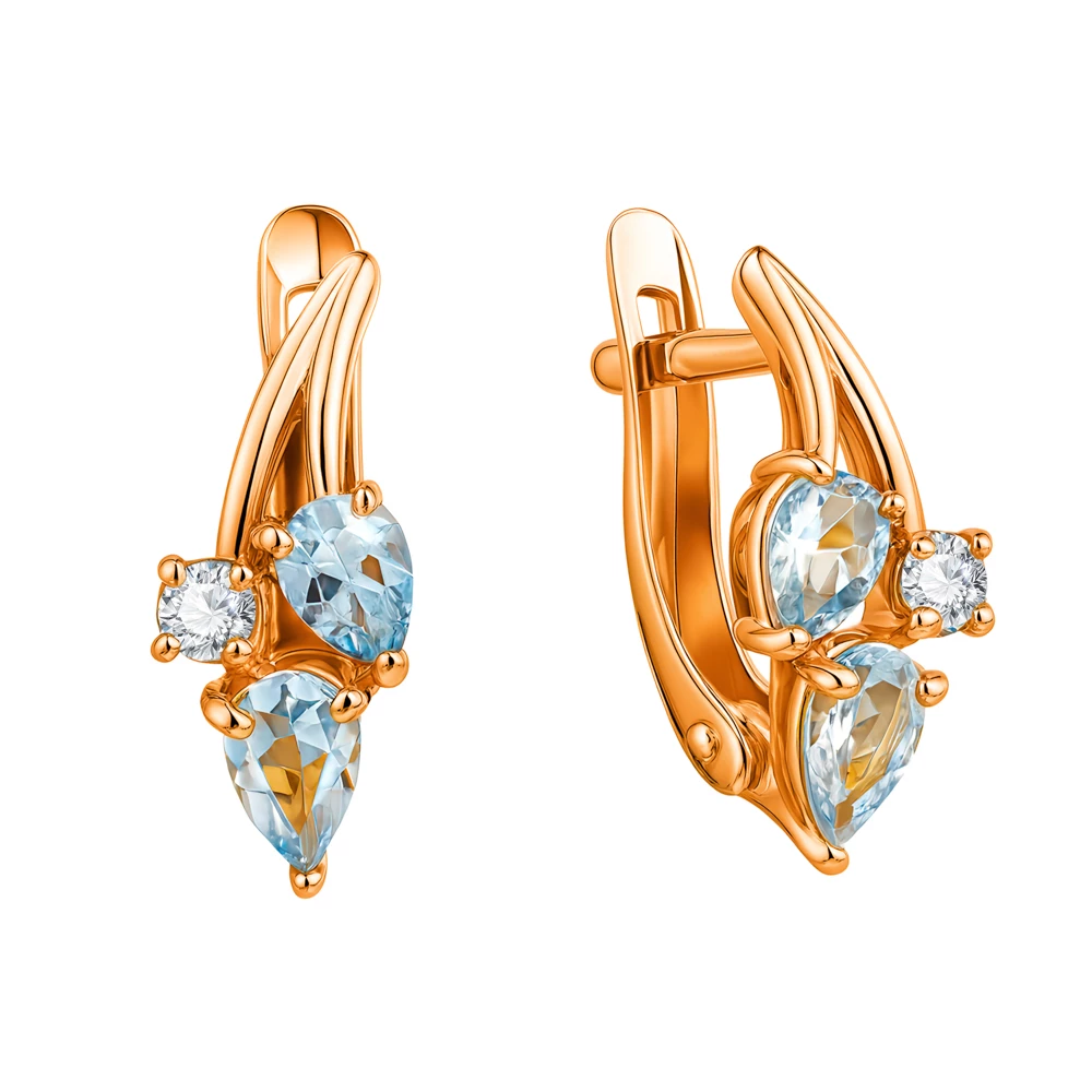 Серьги с топазами из красного золота 585 пробы