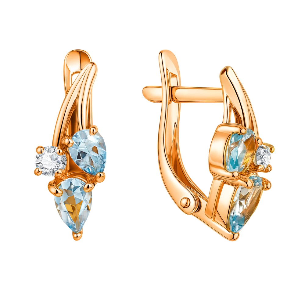 Серьги с топазами из красного золота 585 пробы