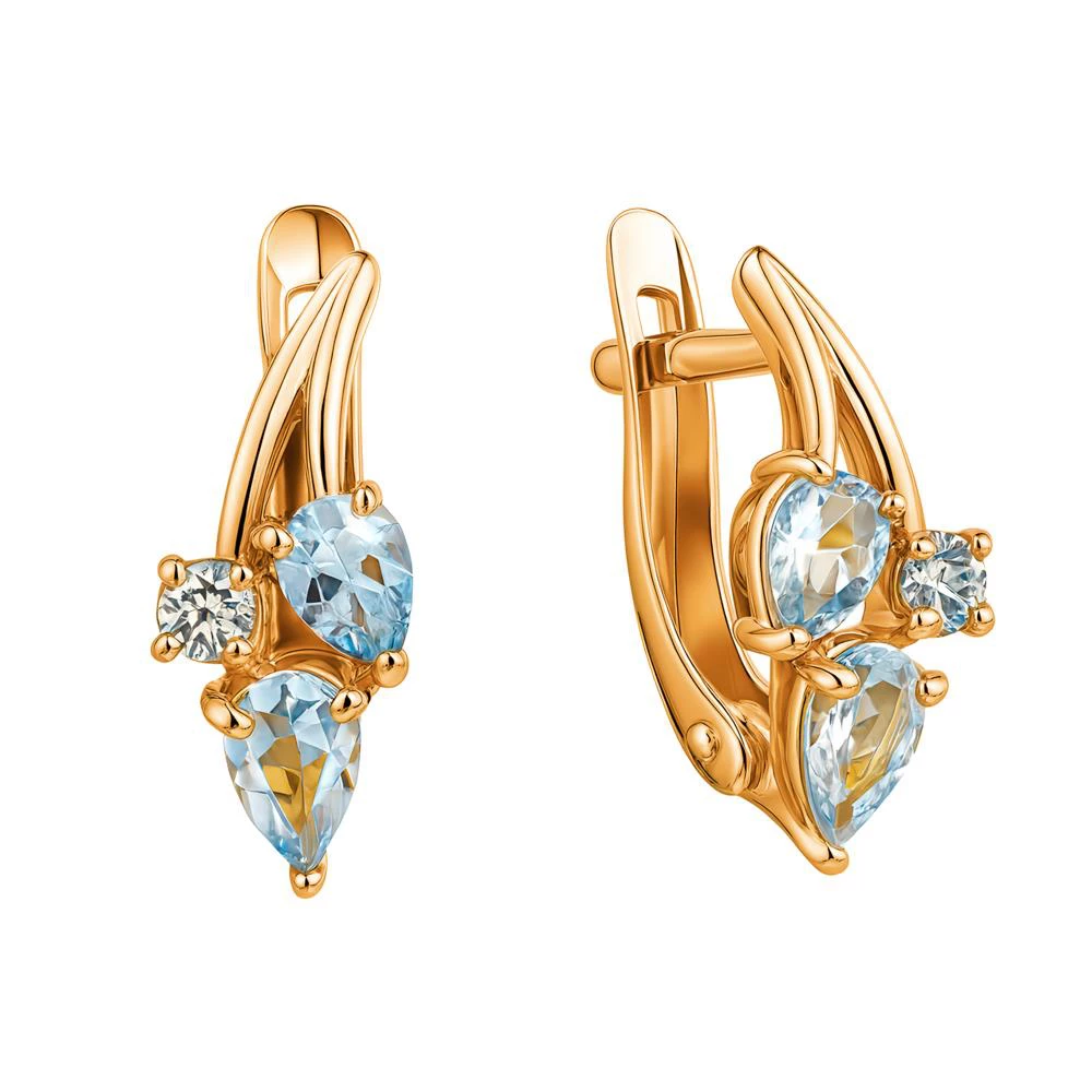 Серьги с топазами из красного золота 585 пробы