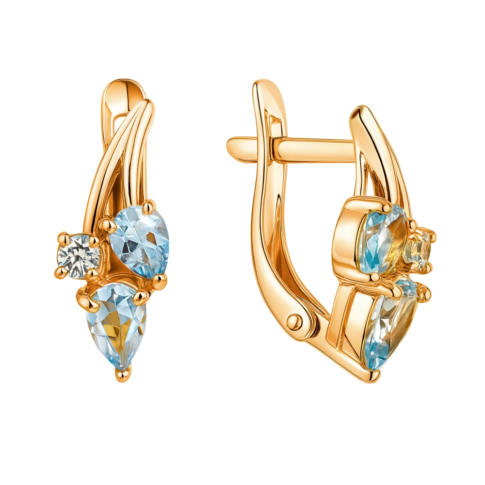 Серьги с топазами из красного золота 585 пробы