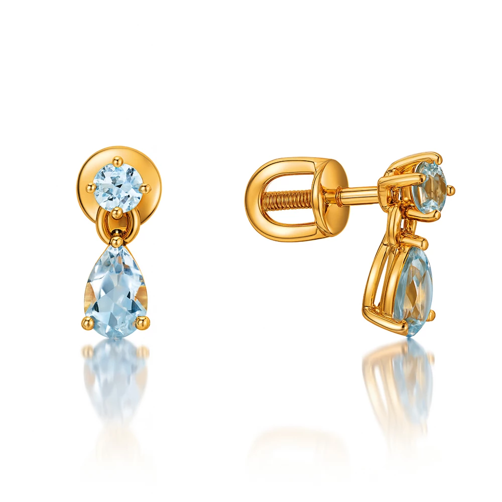 Серьги с топазами из красного золота 585 пробы