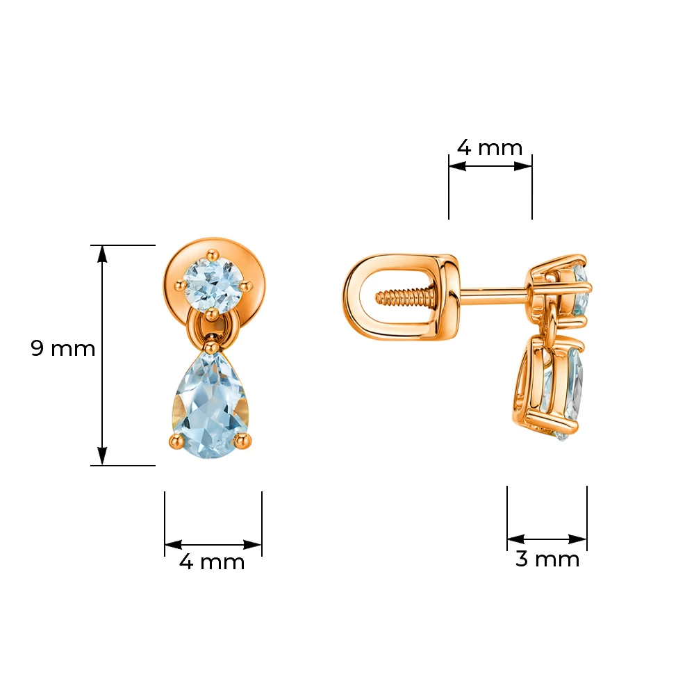 Серьги с топазами из красного золота 585 пробы