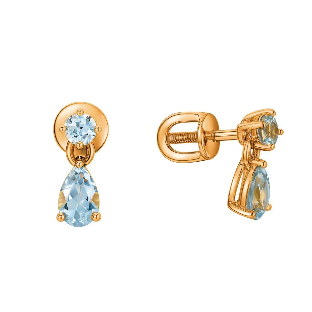 Серьги с топазами из красного золота 585 пробы