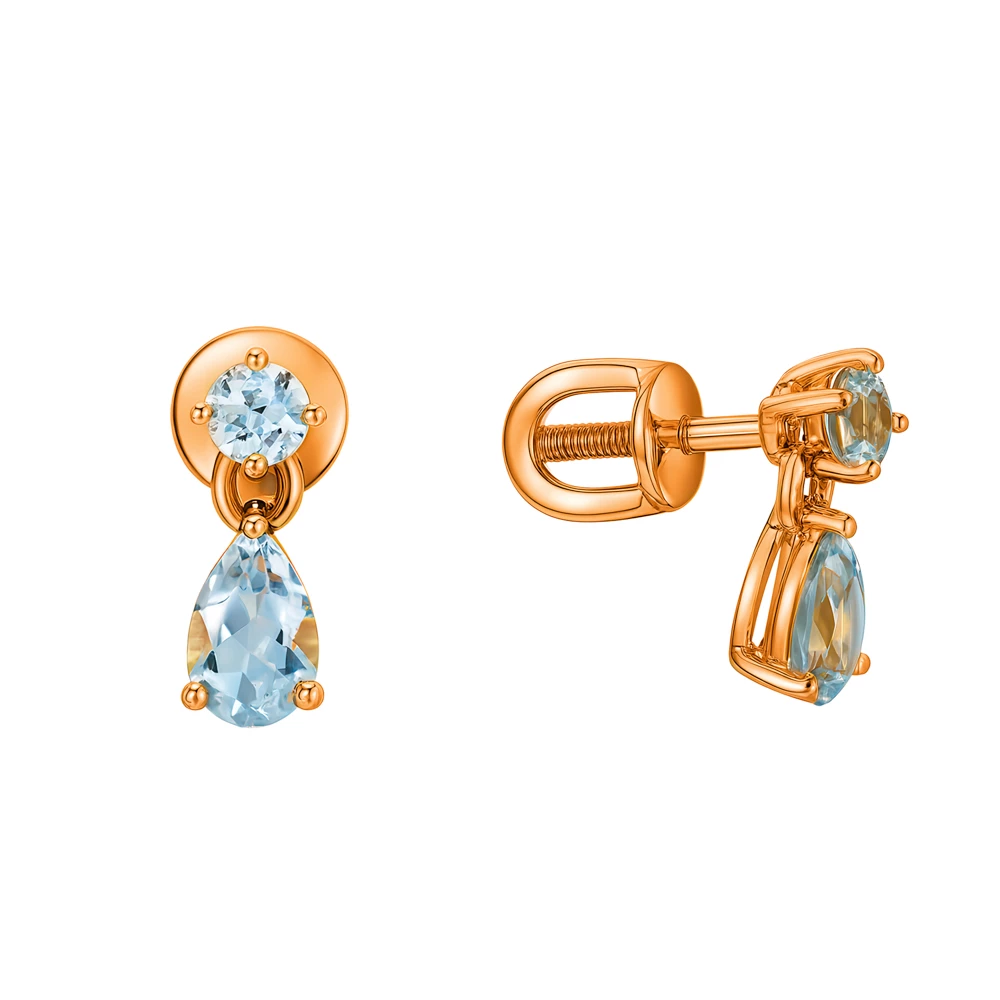 Серьги с топазами из красного золота 585 пробы