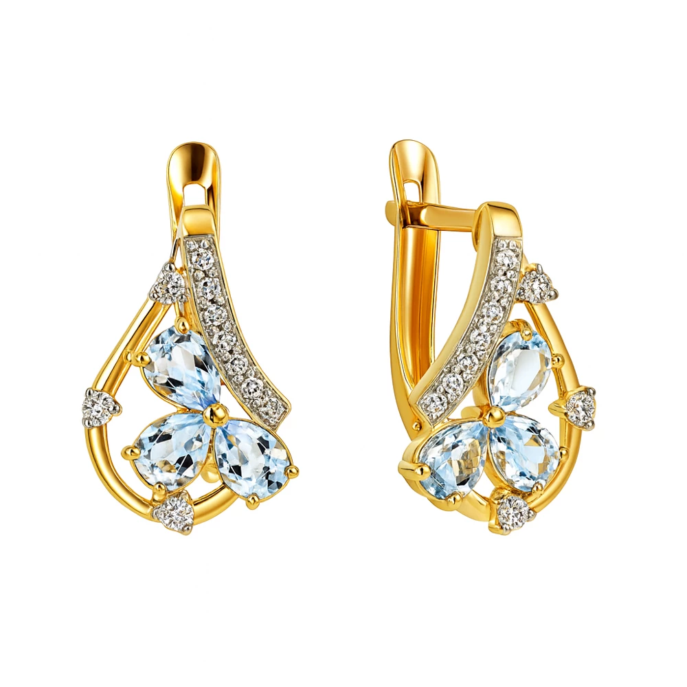 Серьги с топазами и фианитами из красного золота 585 пробы