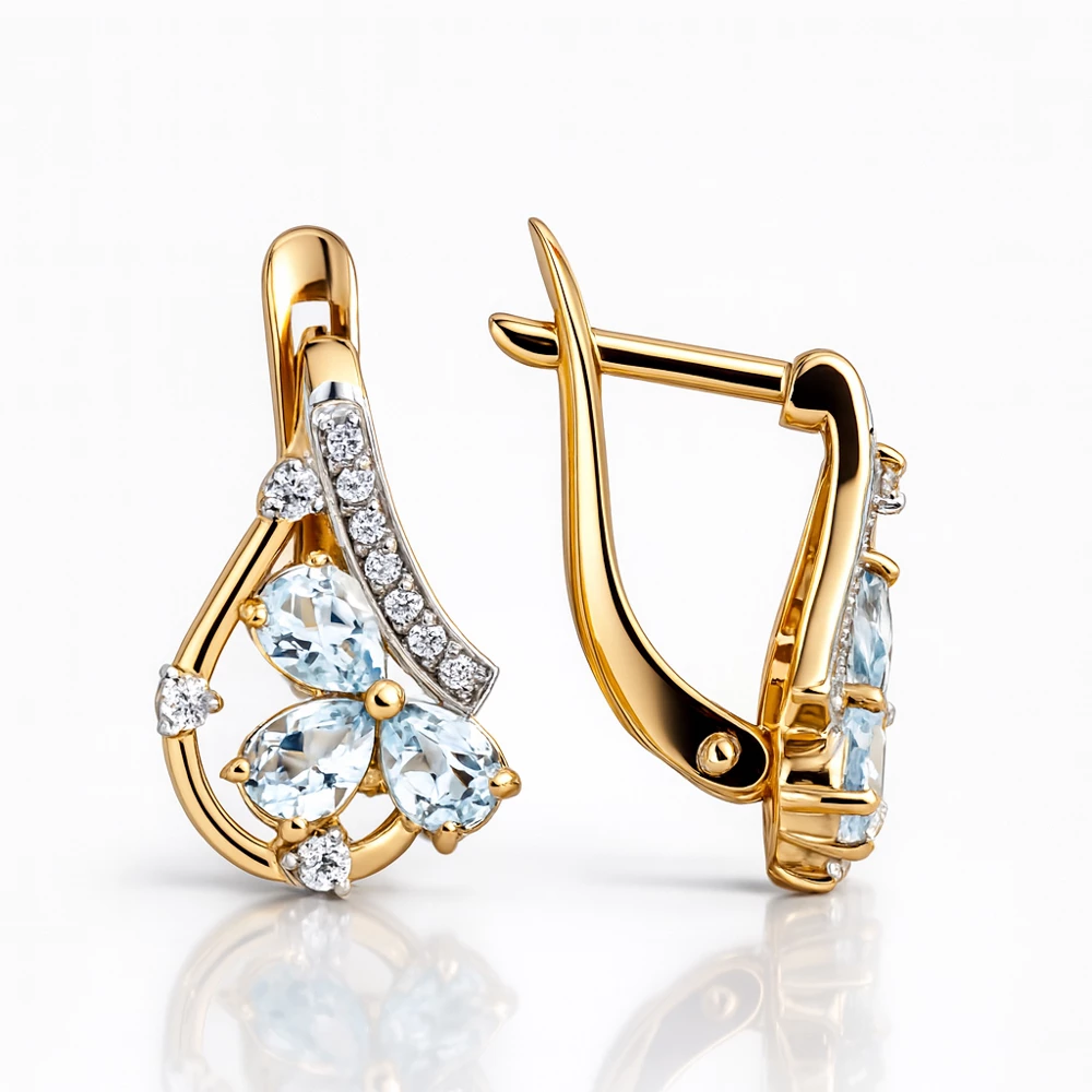 Серьги с топазами и фианитами из красного золота 585 пробы