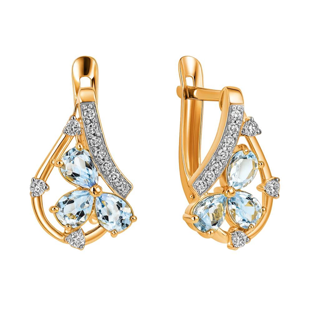 Серьги с топазами и фианитами из красного золота 585 пробы