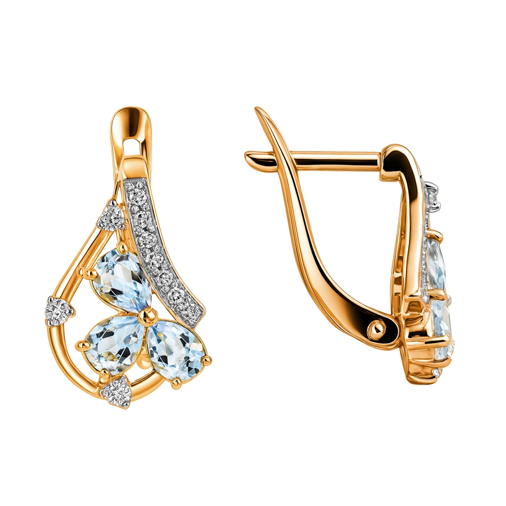 Серьги с топазами и фианитами из красного золота 585 пробы