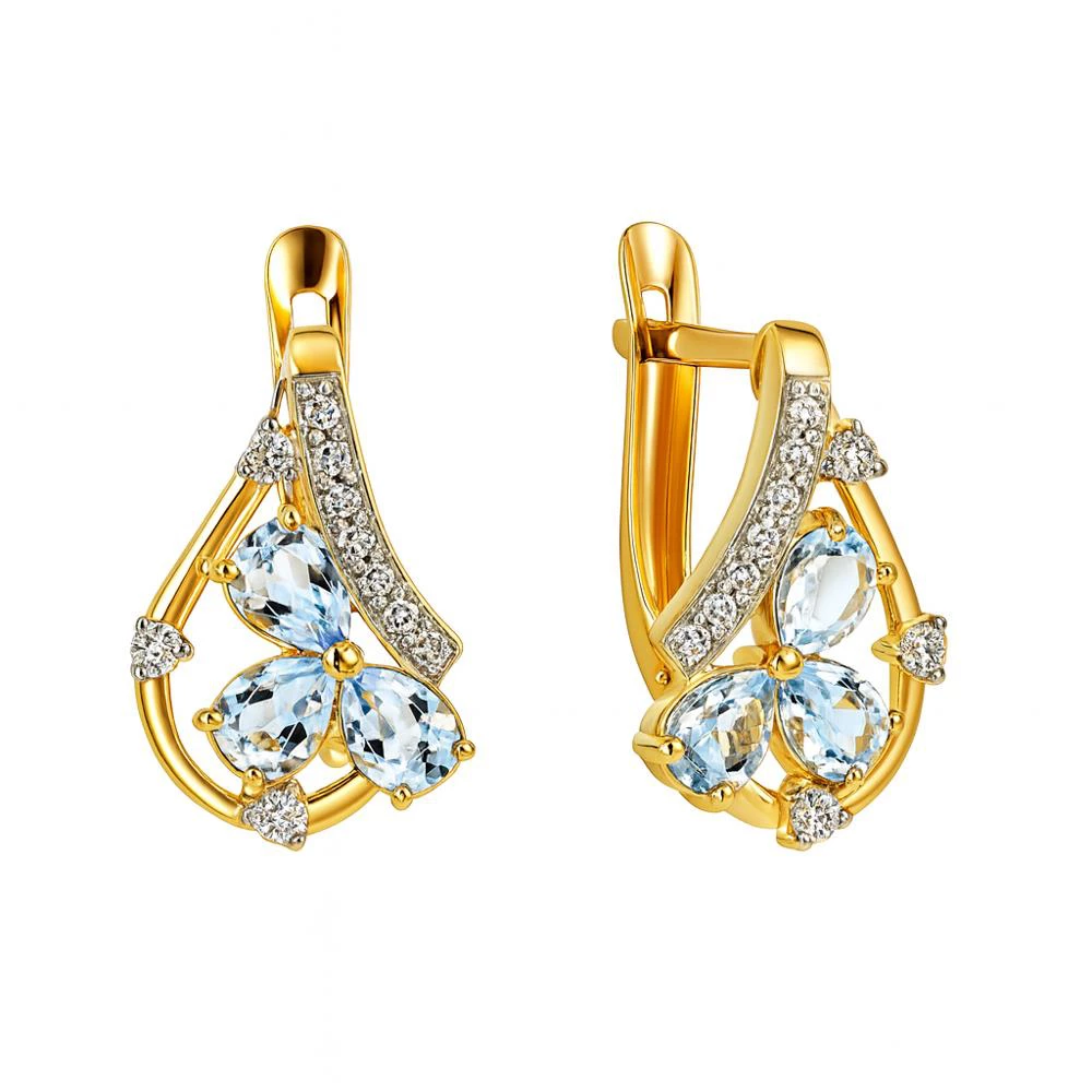 Серьги с топазами и фианитами из красного золота 585 пробы Серьги с топазами и фианитами из красного золота 585 пробы