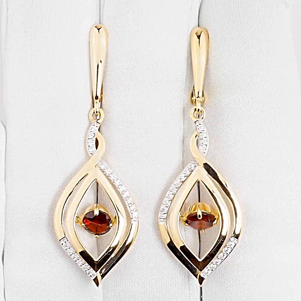 Серьги с гранатами и фианитами из красного золота 585 пробы