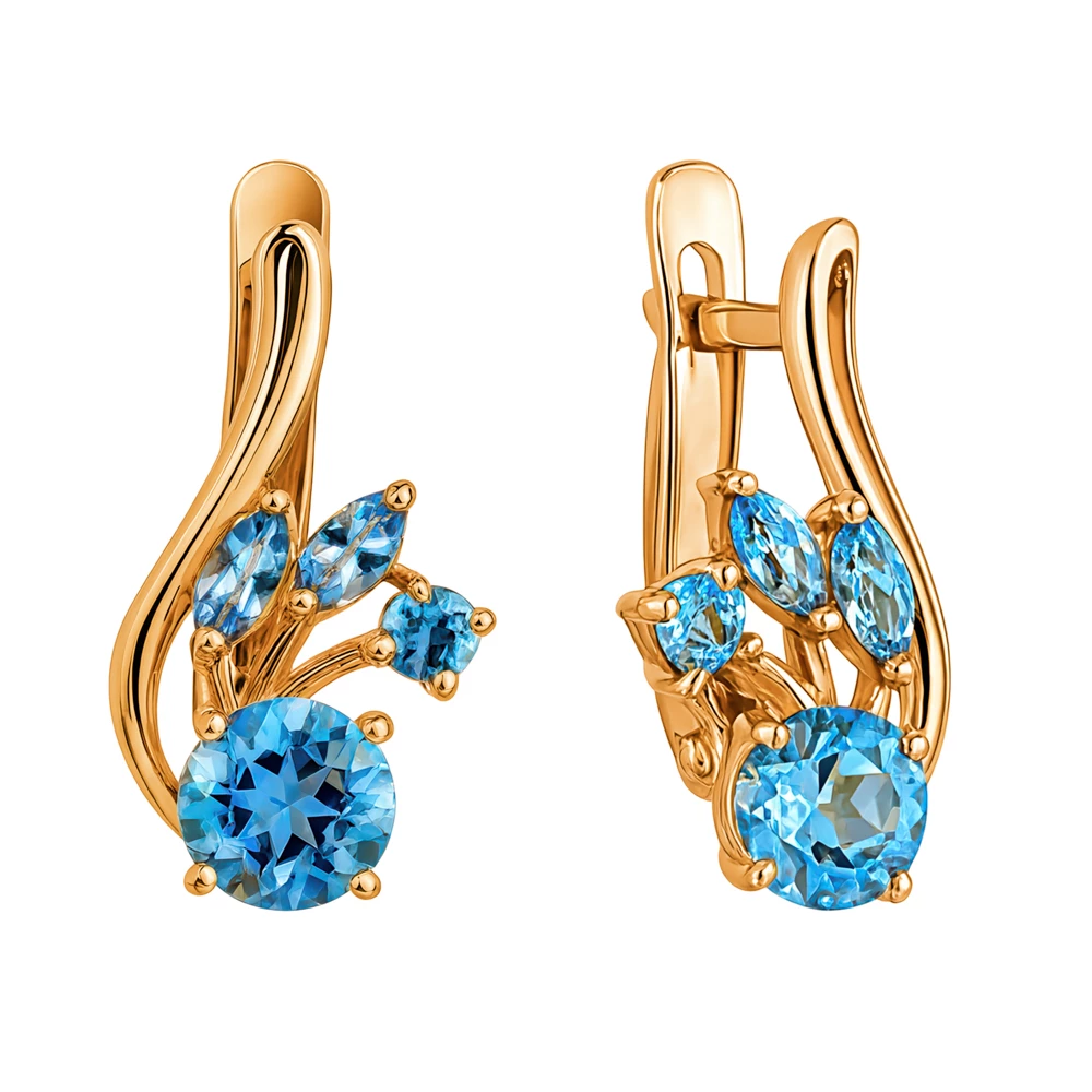 Серьги с топазами из красного золота 585 пробы