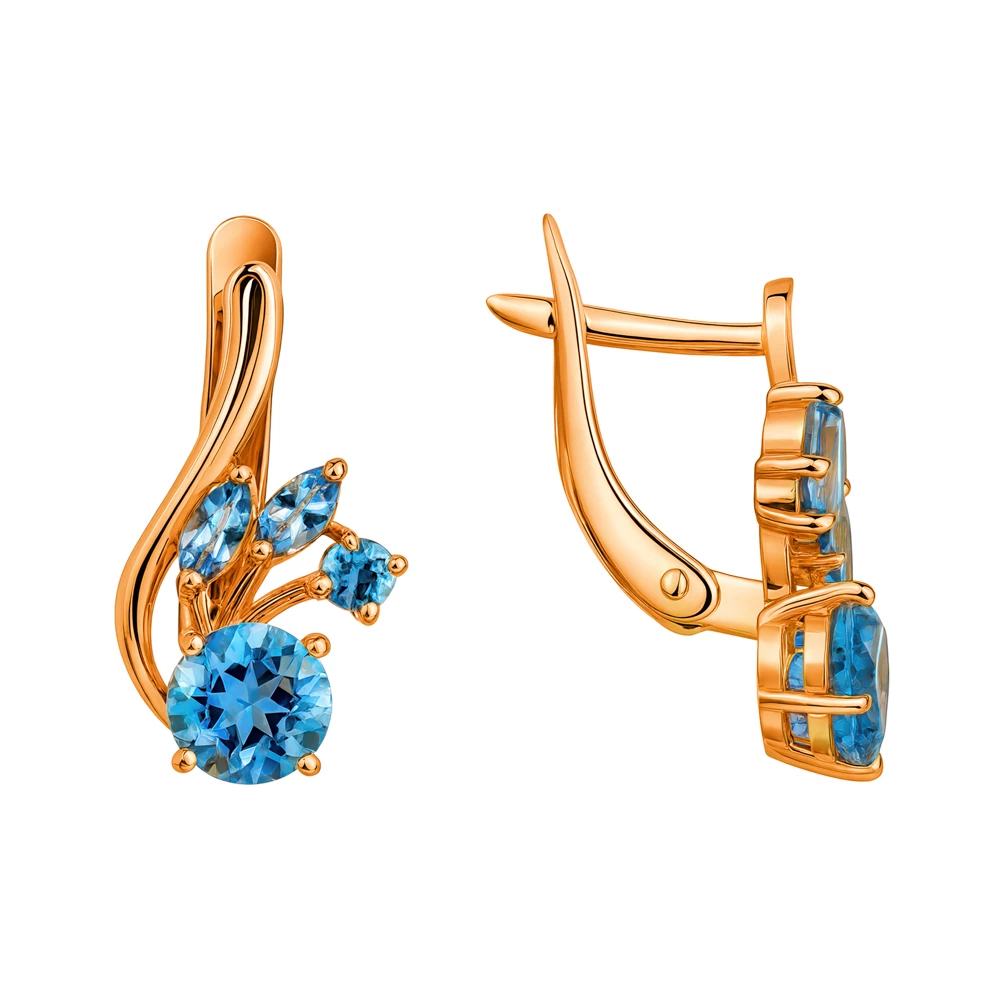 Серьги с топазами из красного золота 585 пробы