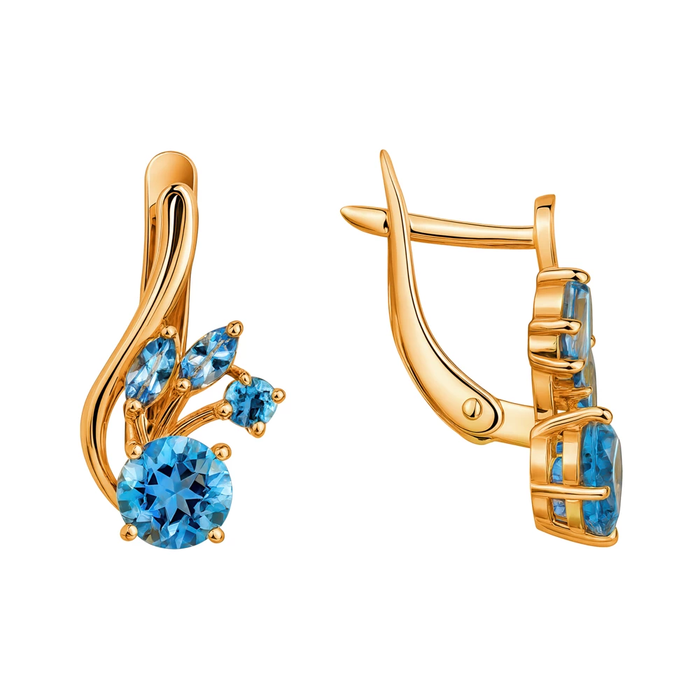 Серьги с топазами из красного золота 585 пробы