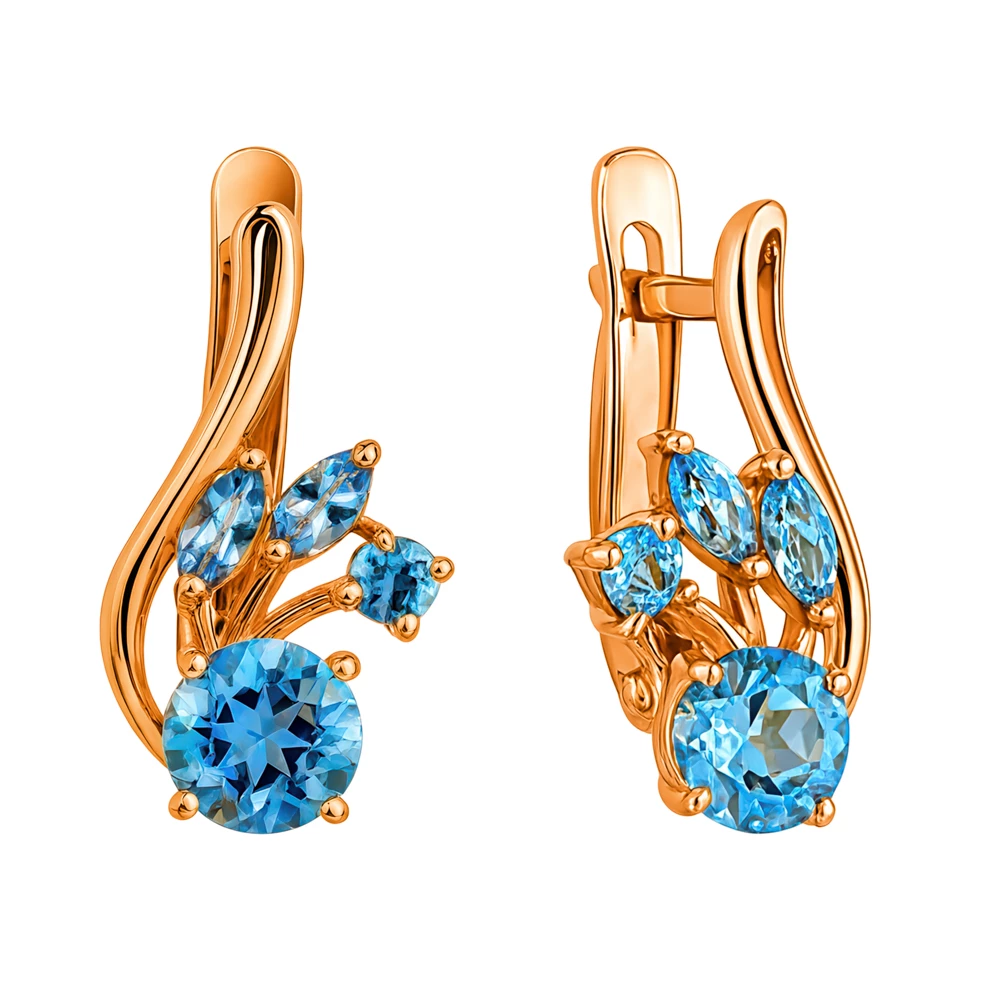 Серьги с топазами из красного золота 585 пробы