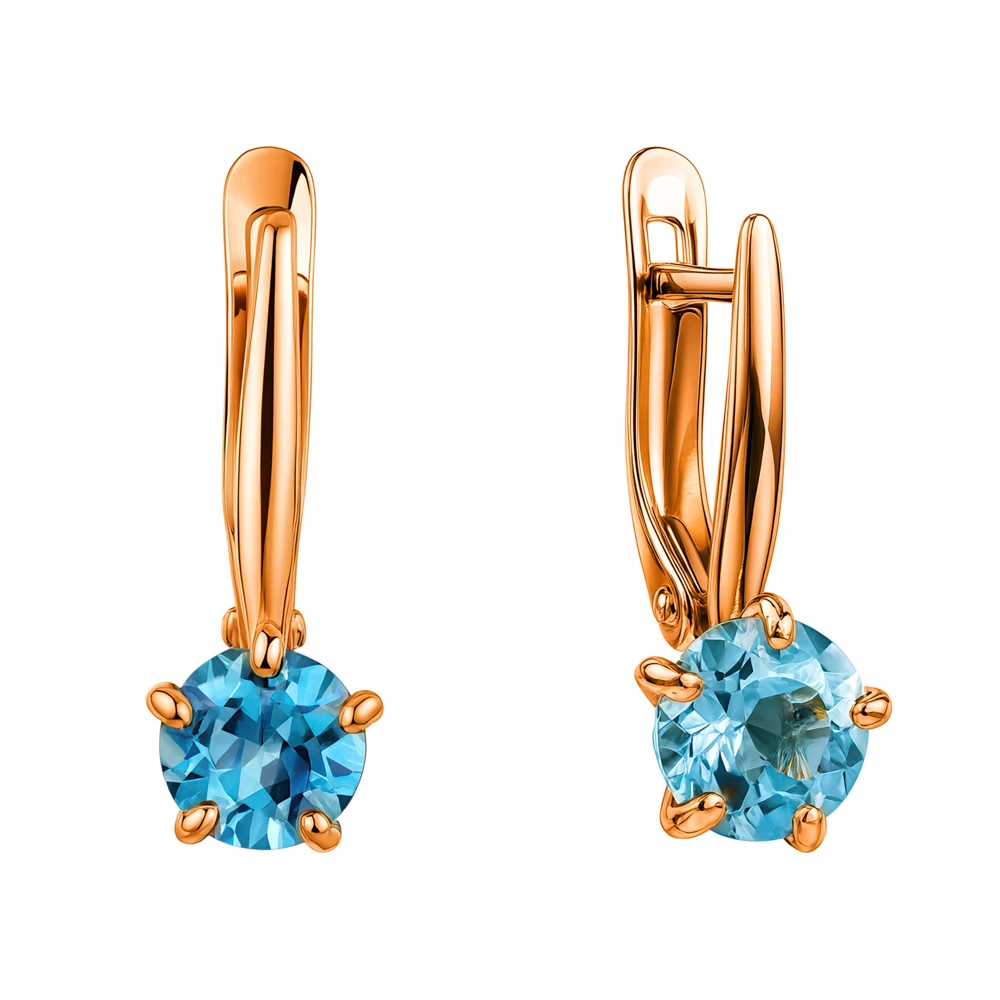 Серьги с топазами из красного золота 585 пробы