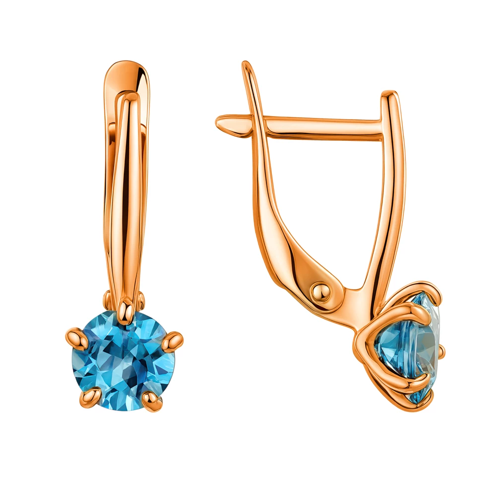 Серьги с топазами из красного золота 585 пробы
