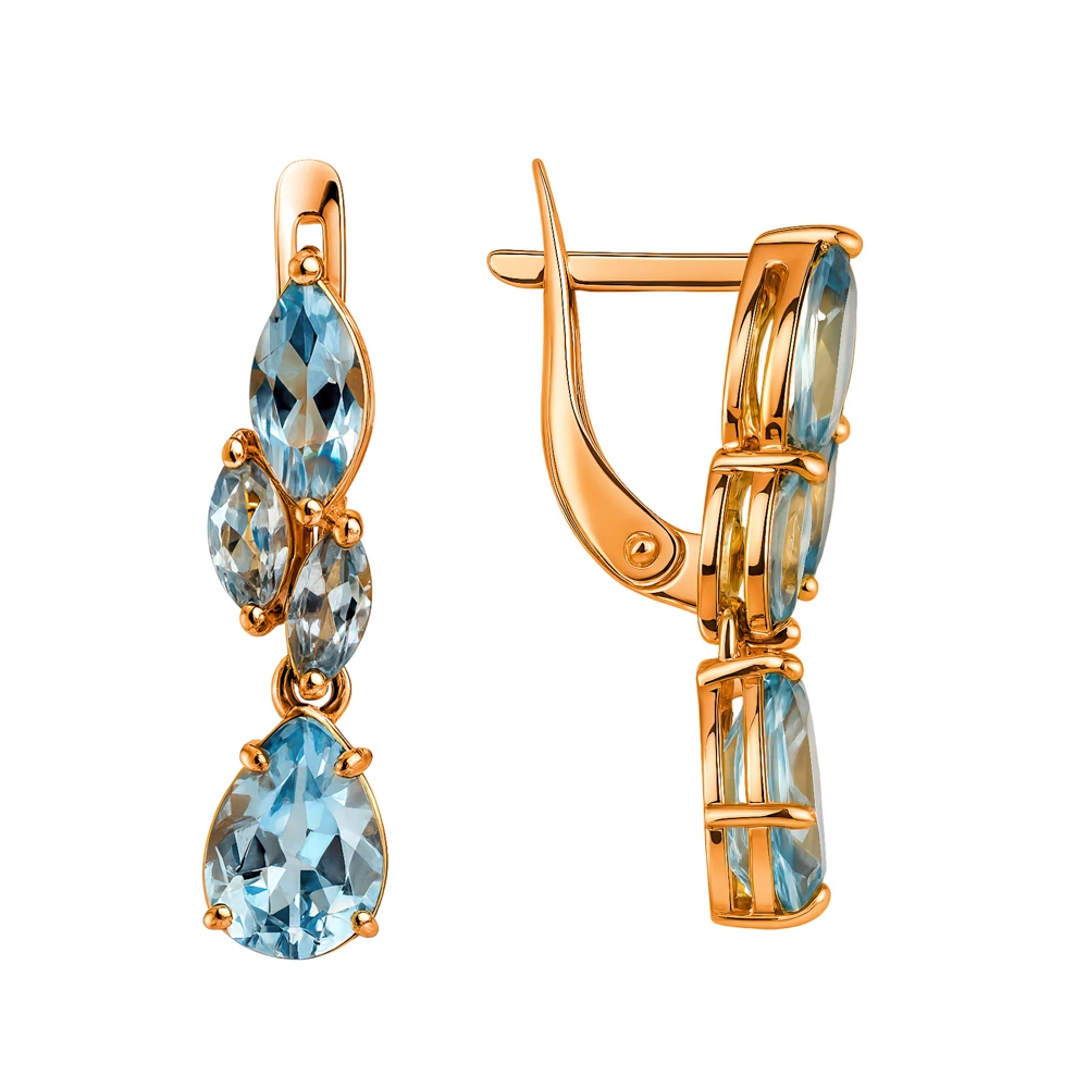 Серьги с топазами из красного золота 585 пробы