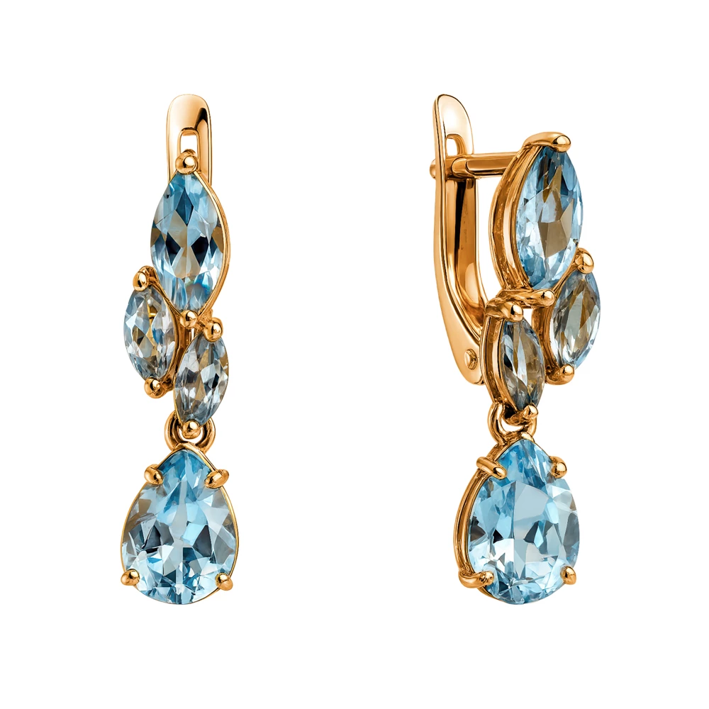 Серьги с топазами из красного золота 585 пробы