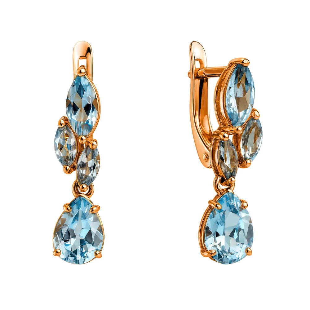 Серьги с топазами из красного золота 585 пробы