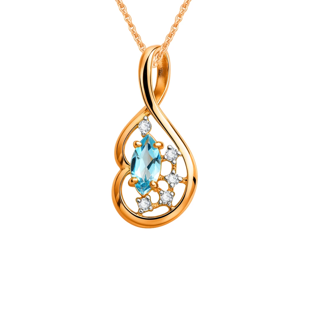 Подвес с топазами и фианитами из красного золота 585 пробы