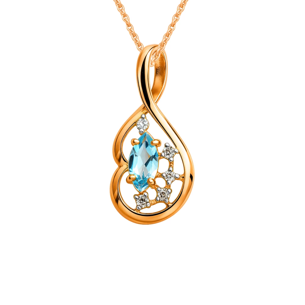 Подвес с топазами и фианитами из красного золота 585 пробы