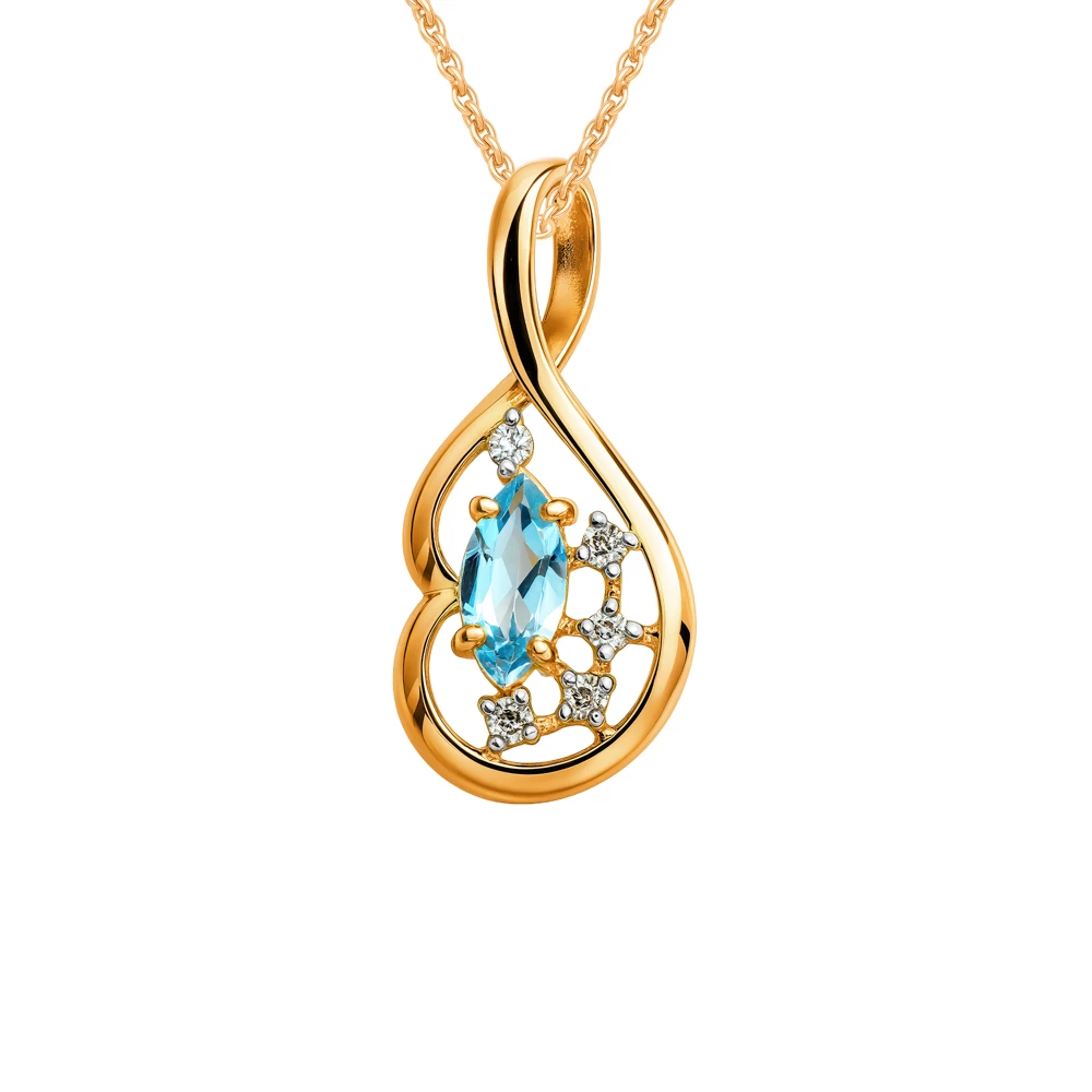 Подвес с топазами и фианитами из красного золота 585 пробы