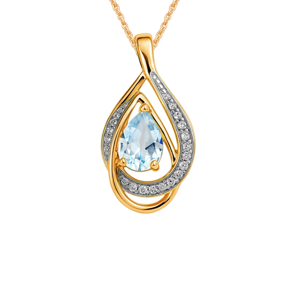 Подвес с топазами и фианитами из красного золота 585 пробы