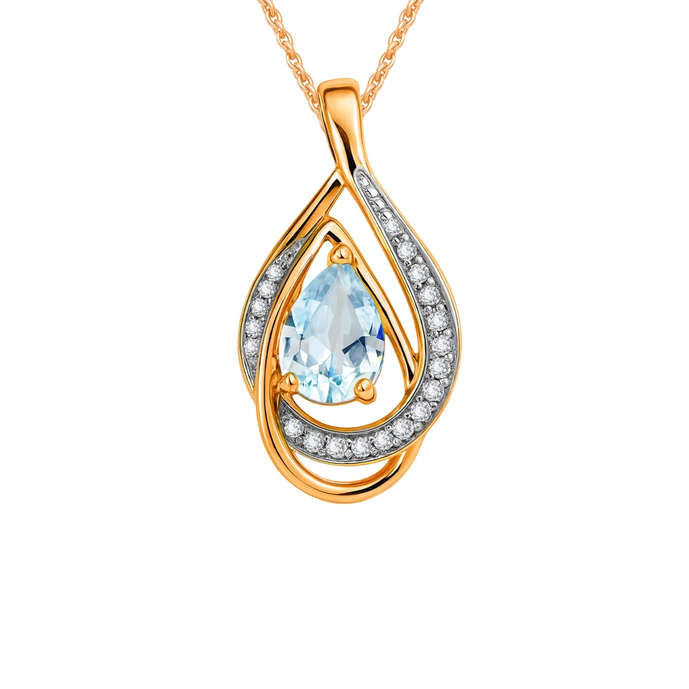 Подвес с топазами и фианитами из красного золота 585 пробы