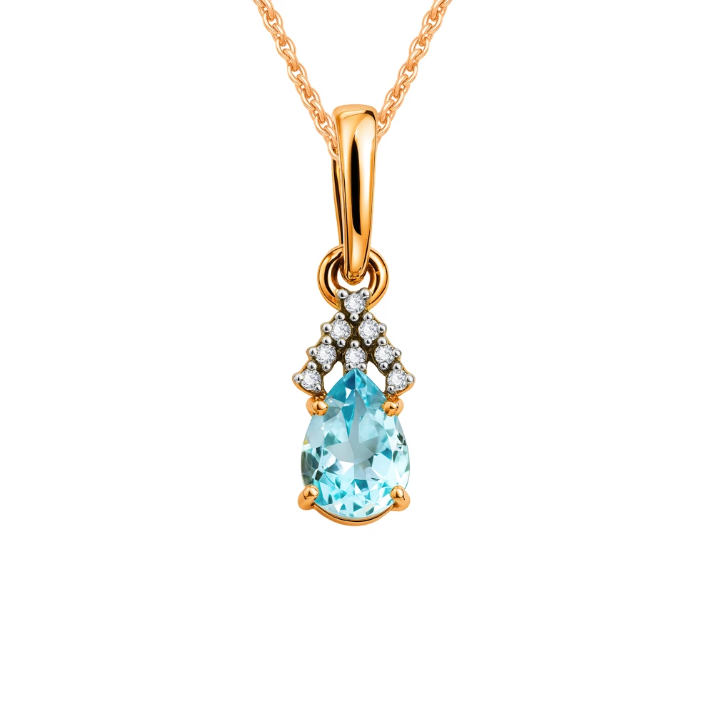 Подвес с топазами и фианитами из красного золота 585 пробы