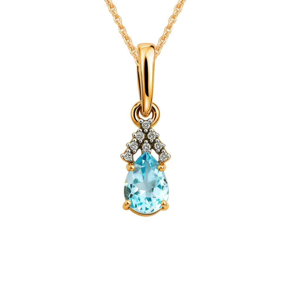 Подвес с топазами и фианитами из красного золота 585 пробы